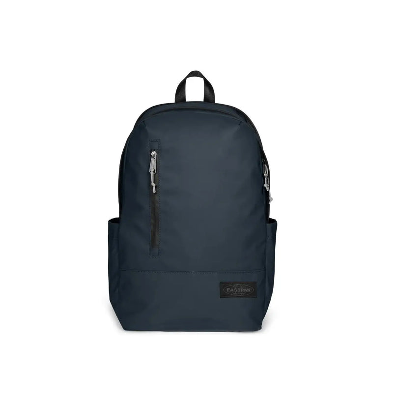 Eastpak men blue polyester rucksack with pockets featuring a dark navy backpack with black zippers and brand patch