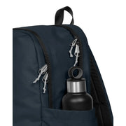 Eastpak men blue polyester rucksack with pockets featuring navy blue color and black zipper pulls, shown with side bottle pocket