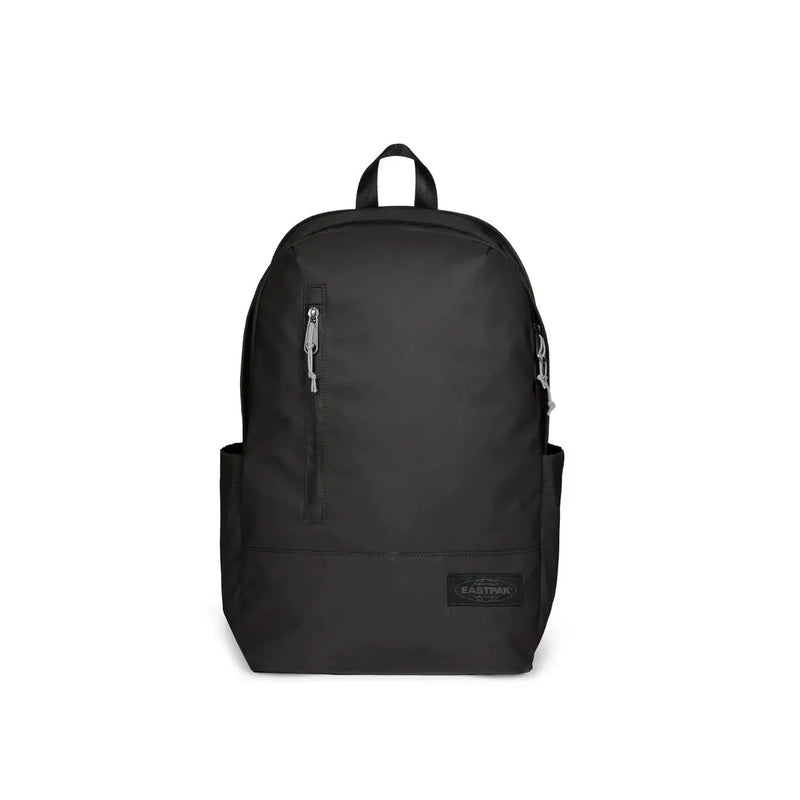 Black eastpak men blue polyester rucksack with sleek minimalist design subtle silver zippers and multiple pockets