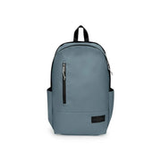 A sleek slate-blue eastpak men polyester rucksack with black zippers and pockets 45x28x22 centimeters