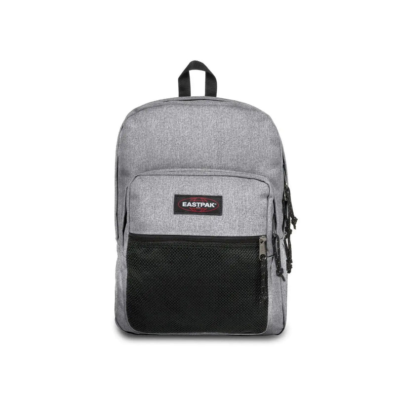 Gray heathered eastpak men blue rucksack polyester backpack with black mesh panel and zipper pulls 42x32x25.5 cm