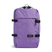 Eastpak men purple polyester rucksack with pockets featuring black straps and buckles shown from the backside