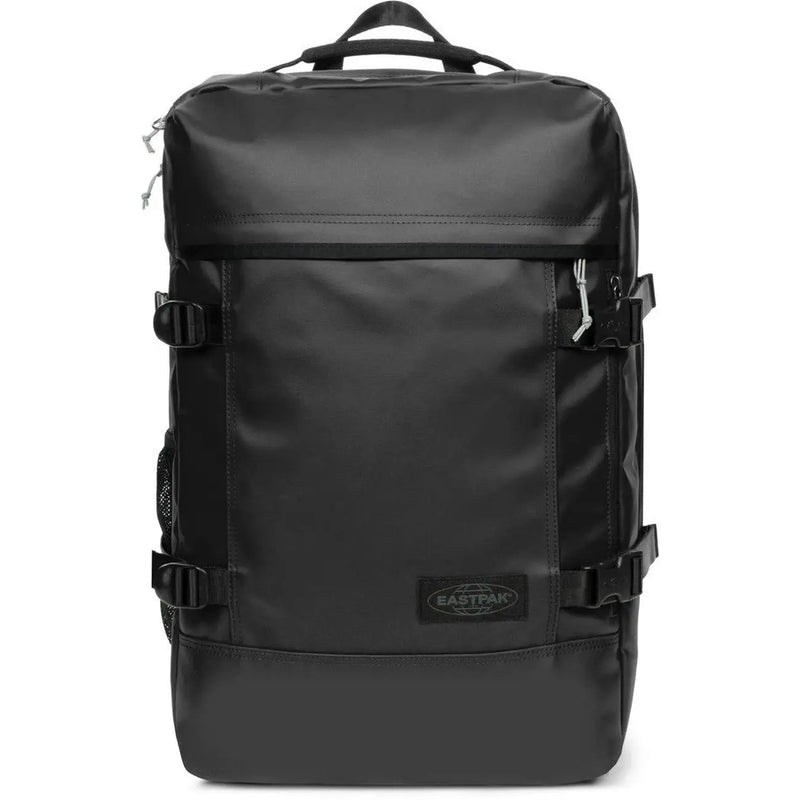 Eastpak men purple polyester rucksack with pockets showing black backpack back with matte finish and reinforced straps
