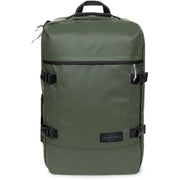 Eastpak men purple polyester rucksack with pockets and an olive green backpack featuring black zippers and straps