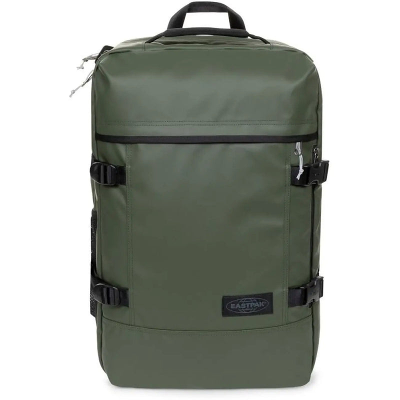 Eastpak men purple polyester rucksack with pockets and an olive green backpack featuring black zippers and straps