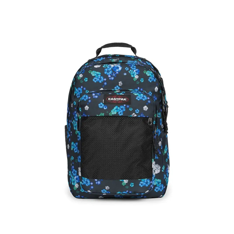 Eastpak Herrenrucksack, grün, Polyamid, dunkelblauer Rucksack mit Blumenmuster, schwarzer Netztasche und Eastpak-Logoaufnäher