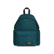 Teal leopard-print Eastpak men rucksack made of green polyamide with black zippers and handle, 40x30x18 cm