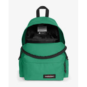Green eastpak men rucksack made of polyamide with black trim zippers and zip pocket sized 40x30x18 cm