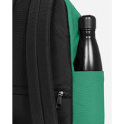 Eastpak men rucksack in green polyamide with zip pocket and a black water bottle in its side pocket