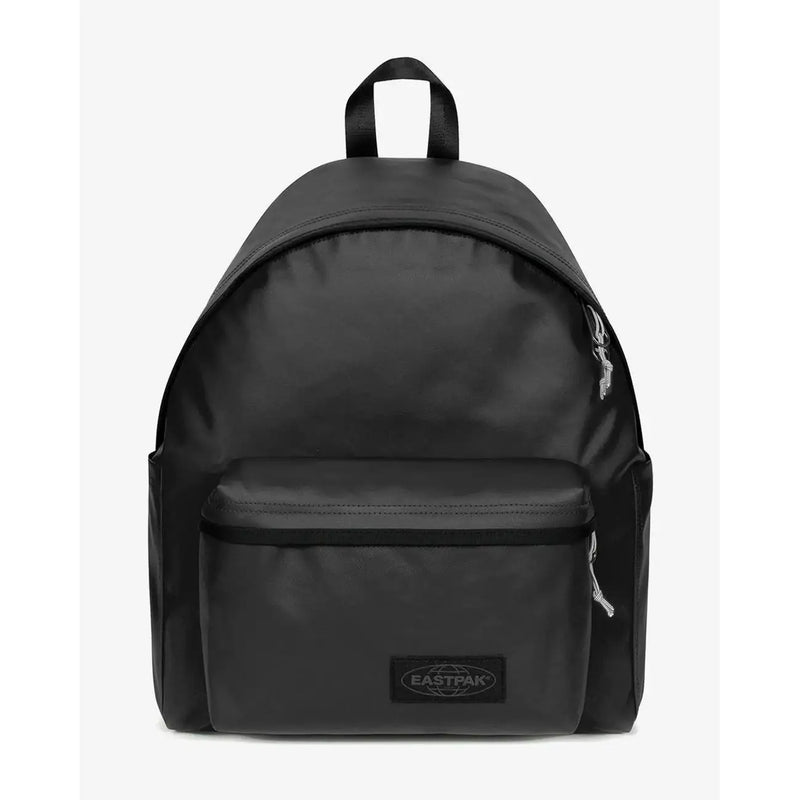 Black eastpak men rucksack with sleek glossy finish silver zippers green polyamide zip pocket 40x30x18 cm