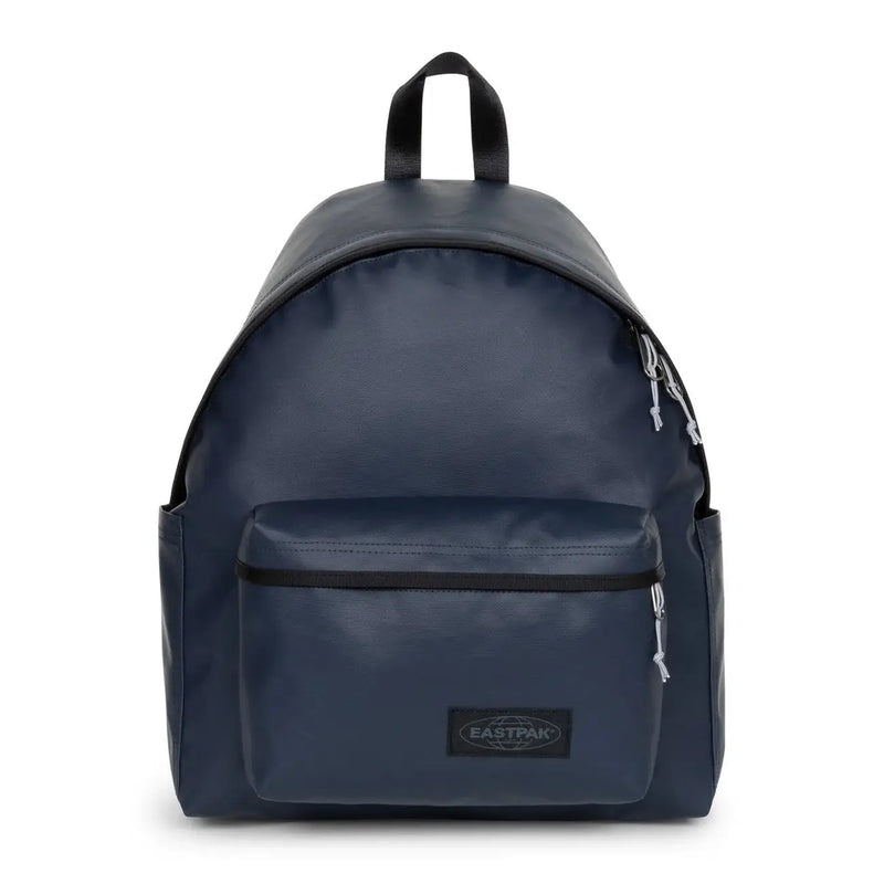 Navy blue Eastpak men rucksack with black trim silver zippers green polyamide zip pocket 40x30x18