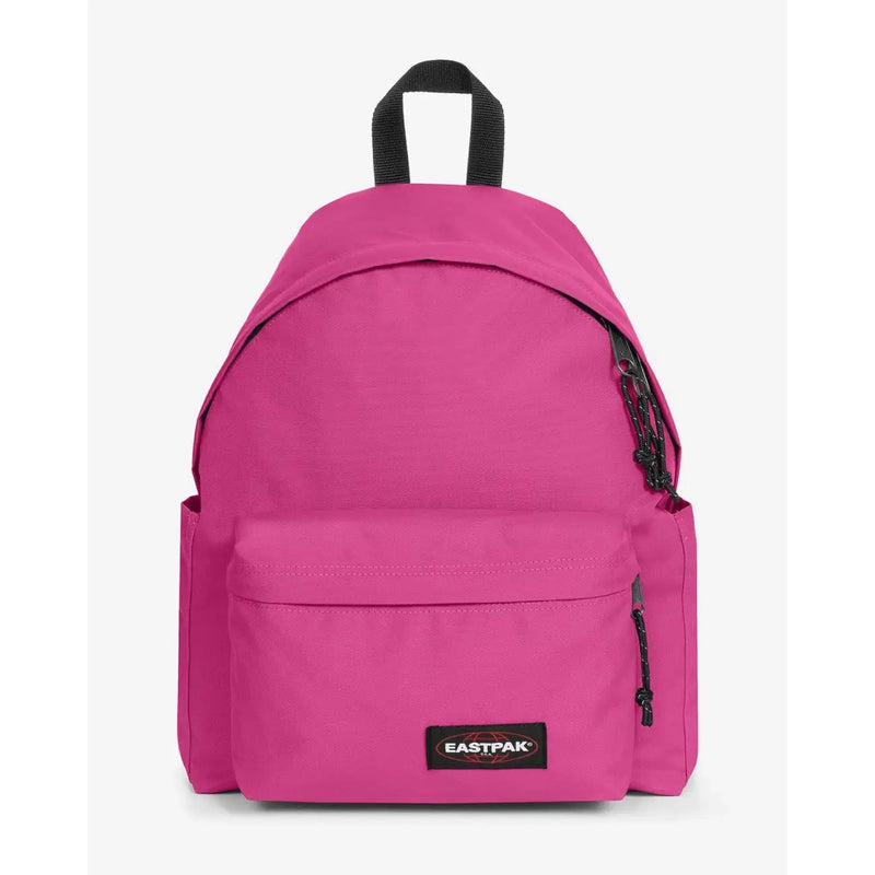 A vibrant fuchsia eastpak men rucksack with black zippers and top handle made of polyamide measuring 40x30x18 cm