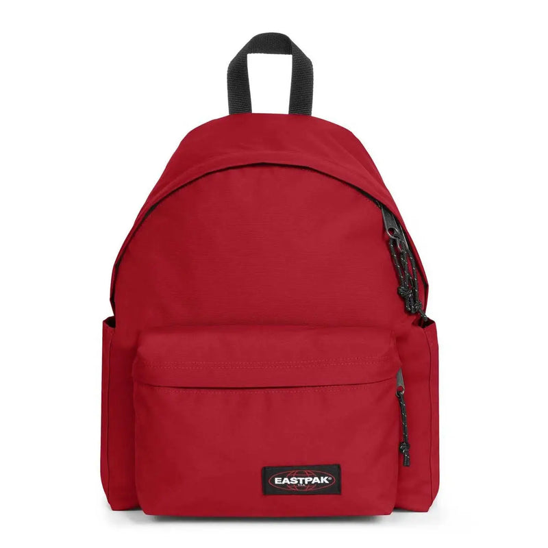 Red eastpak men rucksack in polyamide with black zippers, top handle, and zip pocket, sized 40x30x18 cm