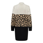 Elegant black leopard print long lapel collar cardigan for women featuring color-block design