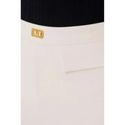 Elisabetta Franchi white high-waisted polyester trousers with gold-tone plaque