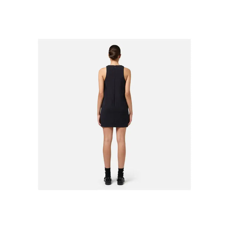 Black sleeveless mini dress with high neckline from Elisabetta Franchi, featuring a zip front