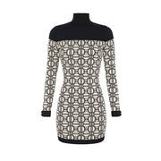 Black and white patterned long-sleeve knit turtleneck dress from Elisabetta Franchi