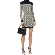 Black and off-white patterned long-sleeved turtleneck mini dress from Elisabetta Franchi