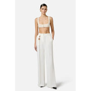 Elisabetta Franchi white linen viscose wide-leg trousers with pleats