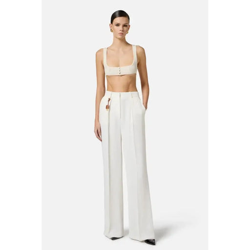Elisabetta Franchi white linen viscose wide-leg trousers with pleats