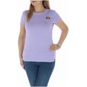 Lavender ellesse women cotton round neck t shirt with short sleeves and small embroidered logo on the chest