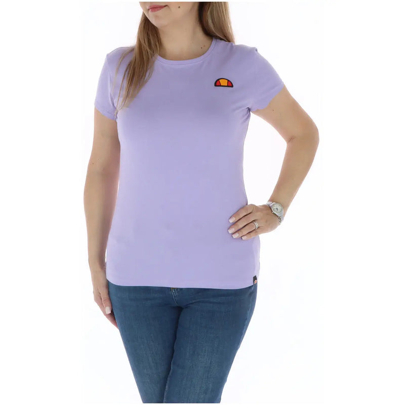 Lavender ellesse women cotton round neck t shirt with short sleeves and small embroidered logo on the chest