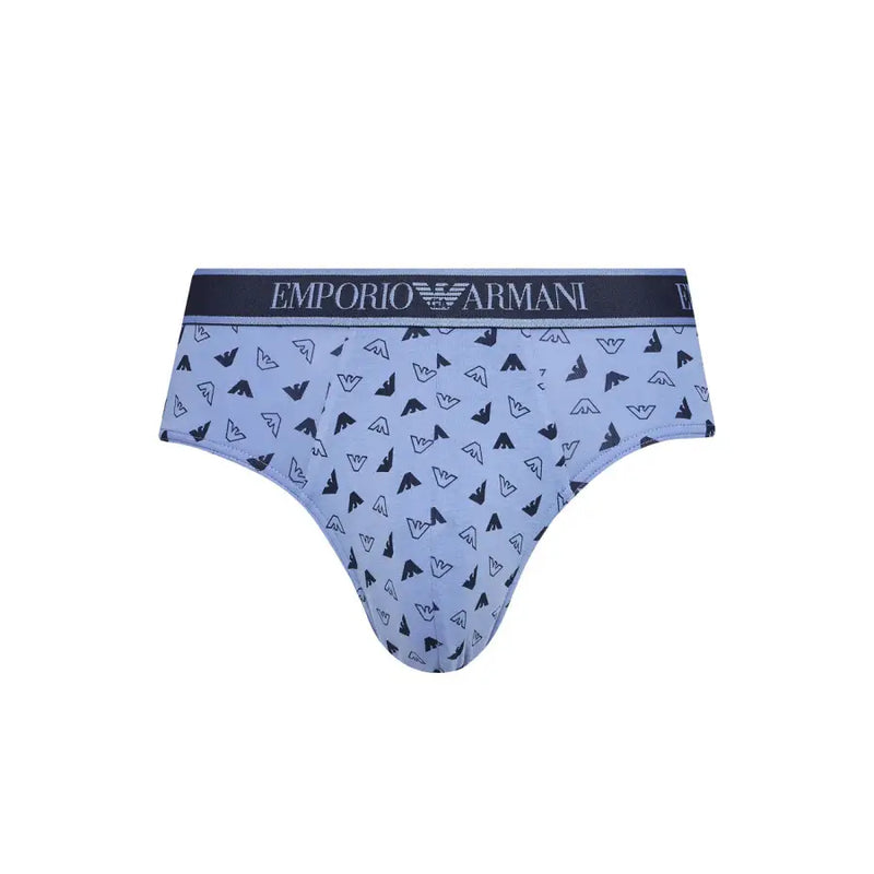 Light blue emporio armani men’s briefs with black and white eagle logos for fall winter underwear collection