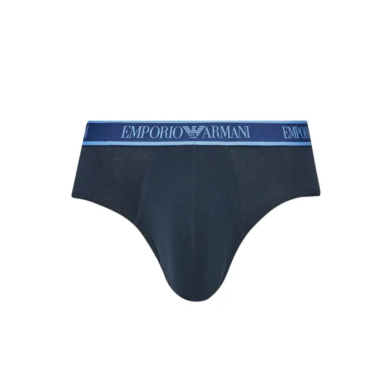 Dark navy emporio armani briefs with light blue waistband and white logo for men fall winter underwear collection