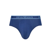 Dark blue emporio armani briefs with a light blue waistband and white logo for men fall winter underwear collection