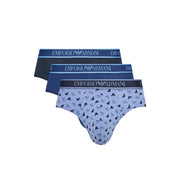 Set of three Emporio Armani men’s briefs in navy dark blue and light blue with black eagle logos fall winter underwear