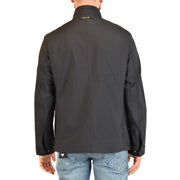Black tailored jacket with high collar and subtle stitching details in emporio armani men blue polyester zip blazer