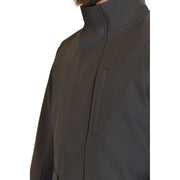 Emporio Armani men blue polyester zip blazer in dark gray with sleek high collar and subtle seam detailing