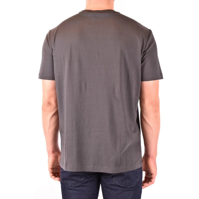 Emporio Armani men grey cotton t shirt featuring a dark gray short sleeve crew neck made of soft cotton fabric