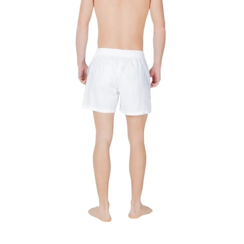 Emporio Armani Herren-Bademode, weiße Boxershorts aus Polyamid mit lockerer Passform und elastischem Bund