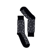 Emporio Armani men’s black socks with repeating gray Emporio Armani text pattern from fall winter collection