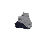 A pair of heather gray and navy blue ankle socks with subtle logo from Emporio Armani underwear men collection