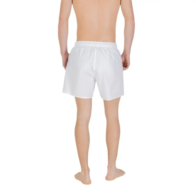 Emporio armani men swimwear white cotton polyester lace swim trunks with elastic waistband