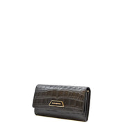Emporio Armani women leather wallet black with buttons dark green crocodile-textured leather and gold-tone logo plaque