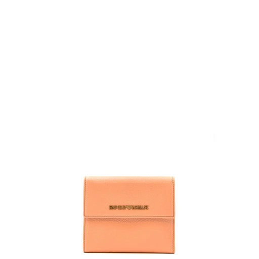 Emporio Armani women leather wallet coral with pockets in peach color featuring smooth leather and gold-tone logo plaque