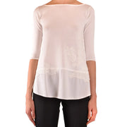 Ermanno women beige knitwear viscose blend top with delicate off-white sheer fabric and lace hemline detailing