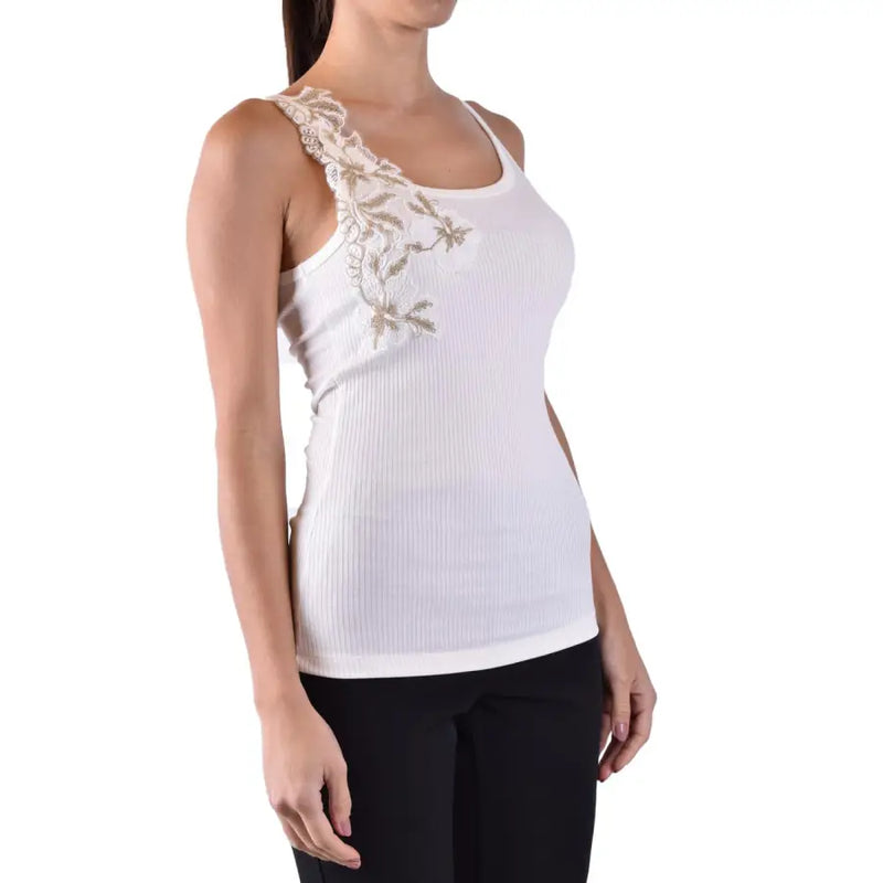 Ermanno Women White Floral Cotton Tank Top