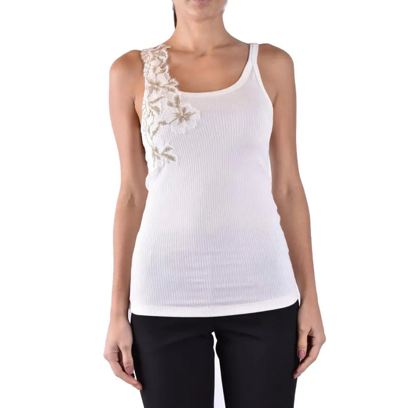 Ermanno Women White Floral Cotton Tank Top