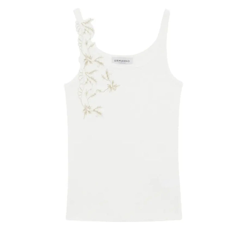 Ermanno Women White Floral Cotton Tank Top