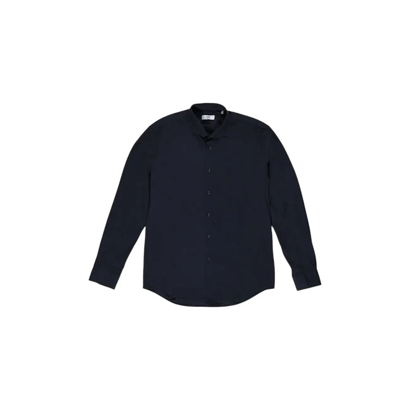 Fashion Brand men shirt with a sleek dark navy long-sleeved button-up design and modern mandarin collar