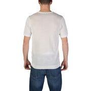 Fashion brand men polo white short sleeve viscose knit t-shirt with ribbed crew neckline and hem