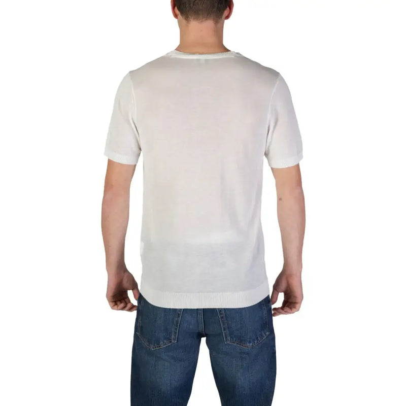 Fashion brand men polo white short sleeve viscose knit t-shirt with ribbed crew neckline and hem