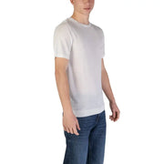 White short-sleeved knit t-shirt with ribbed neckline and hem made of viscose from Fashion Brand men polo collection
