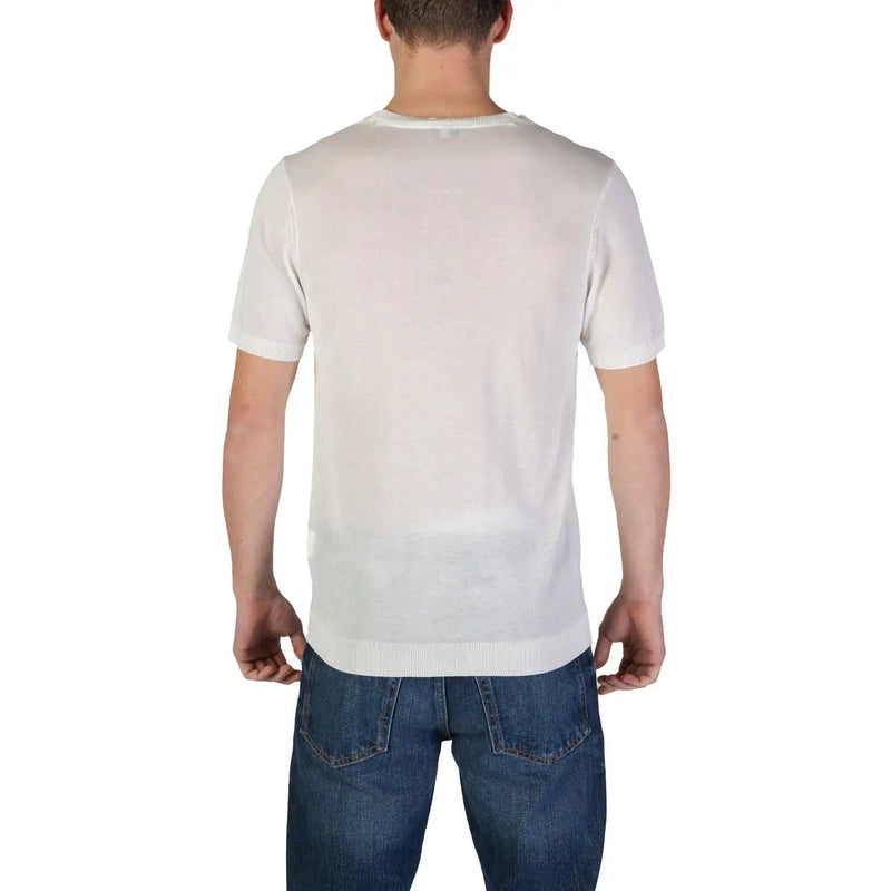 Fashion brand men polo white short sleeve viscose knit t-shirt with ribbed crew neckline and hem