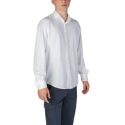 A crisp white long-sleeved dress shirt with classic collar and button-down front from Fashion Brand men shirt