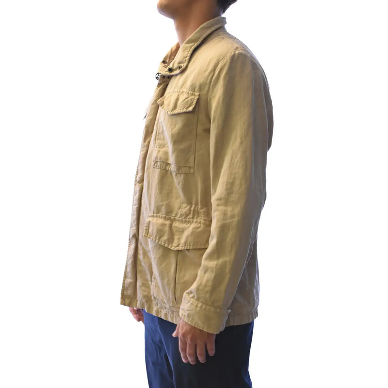 Beige cotton linen fay men blazer with multiple flap pockets and collar in a utility jacket style